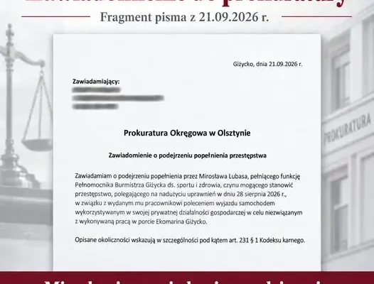 Giżycko: Mieszkaniec zawiadamia prokuraturę w sprawie miejskiego pracownika i prywatnego wyjazdu