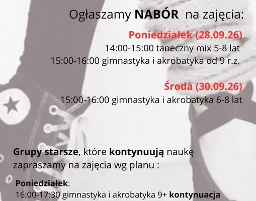 Nabór na zajęcia taneczne i akrobatyczne dla dzieci – zapisy trwają