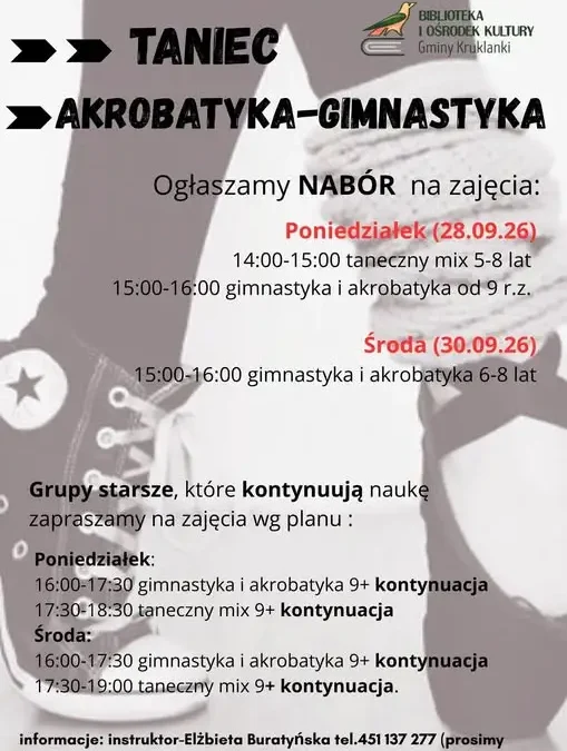 Nabór na zajęcia taneczne i akrobatyczne dla dzieci – zapisy trwają
