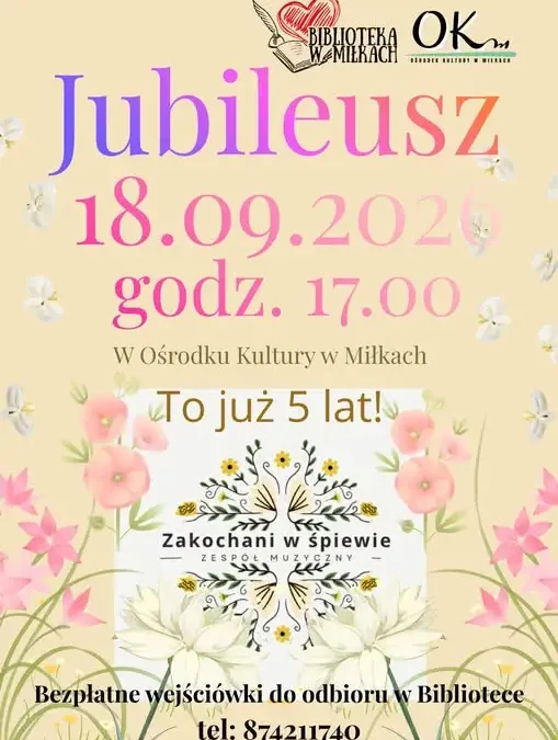 Bezpłatne wejściówki na koncert jubileuszowy „Zakochani w śpiewie” w Miłkach