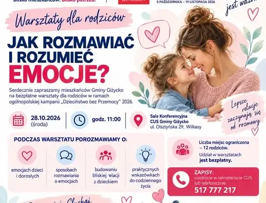 Warsztaty dla rodziców w Gminie Giżycko: jak rozumieć emocje i trudne zachowania dzieci