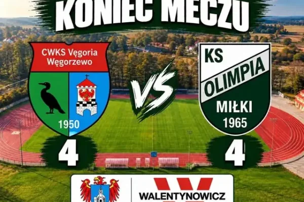 Olimpia remisuje 4:4 z rezerwami Vęgorii w Węgorzewie