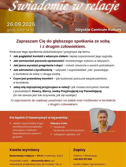 Świadomie w relacje – warsztaty rozwojowe w Giżyckim Centrum Kultury