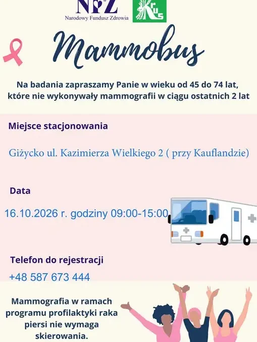 Mammobus w Giżycku – bezpłatne badanie piersi już 16 października