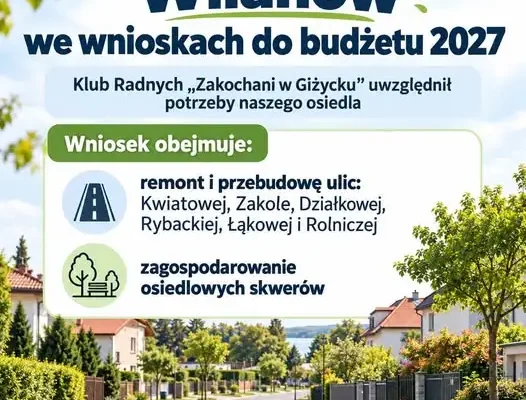 Klub Radnych Zakochani w Giżycku proponuje remonty ulic na Wilanowie w budżecie 2027