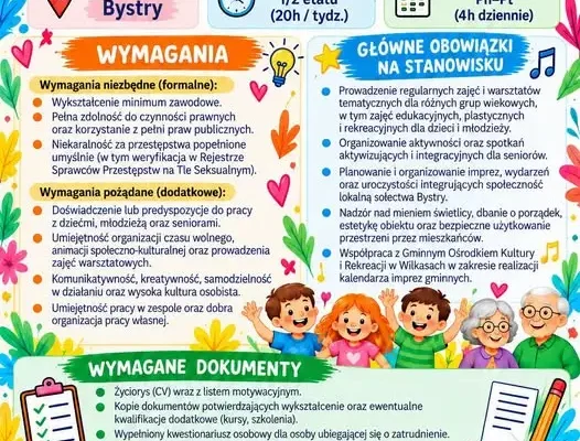 GOKiR Wilkasy szuka instruktora świetlicy wiejskiej w Bystrym – 1/2 etatu