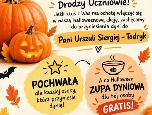 Szkoła w Giżycku zaprasza uczniów do halloweenowej akcji z dynią w roli głównej