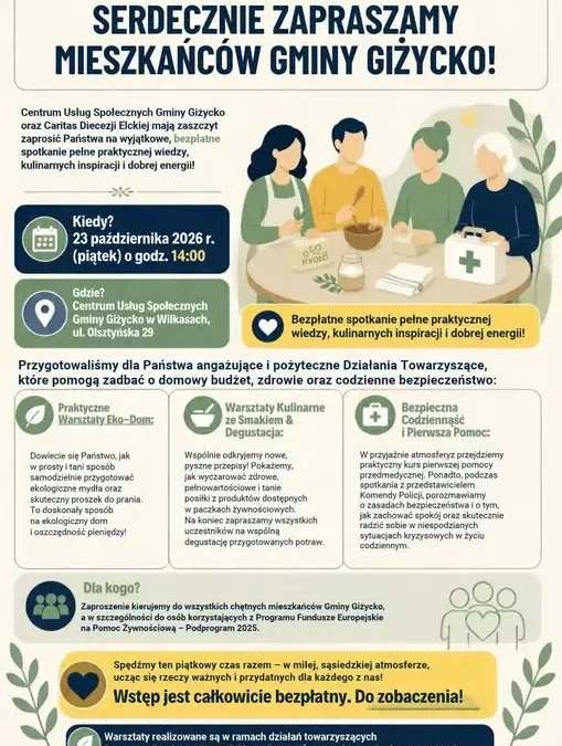 Warsztaty ekologiczne i kulinarne w CUS Gminy Giżycko już 23 października