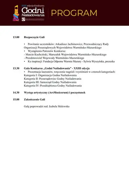 Gala Konkursu „Godni Naśladowania” w Olsztynie – zaproszenie dla organizacji pozarządowych