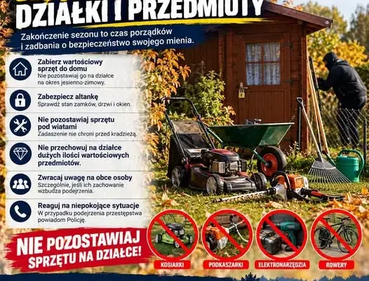 Koniec sezonu na działkach – policja z Giżycka apeluje o zabezpieczenie mienia