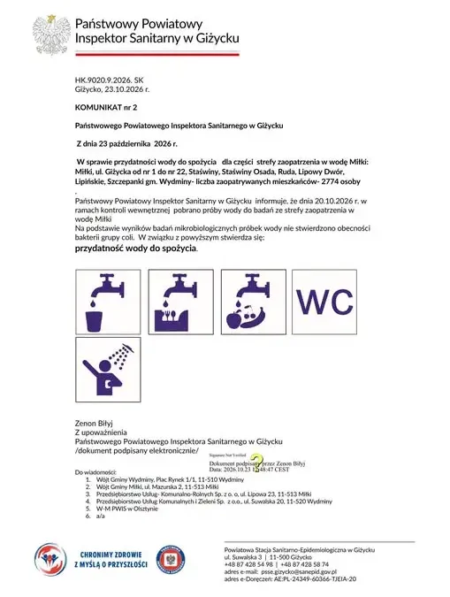Woda z wodociągu Miłki znów bezpieczna – sanepid potwierdza wyniki badań