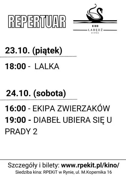 Kino Łabędź w Rynie: filmowy weekend z LALKĄ i innymi hitami