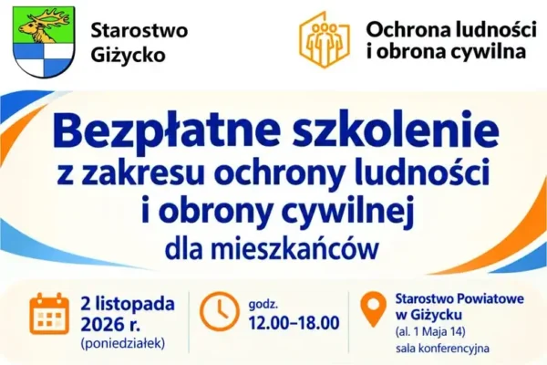 Powiat Giżycki zaprasza na bezpłatne szkolenie z obrony cywilnej i ochrony ludności