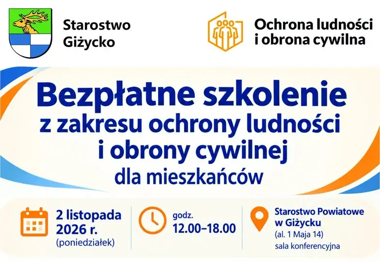 Powiat Giżycki zaprasza na bezpłatne szkolenie z obrony cywilnej i ochrony ludności