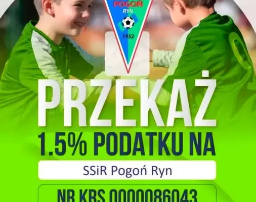 Stowarzyszenie Pogoń Ryn dziękuje za 1,5% podatku – kwota ponad 5 razy wyższa niż rok temu