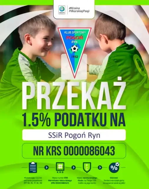 Stowarzyszenie Pogoń Ryn dziękuje za 1,5% podatku – kwota ponad 5 razy wyższa niż rok temu