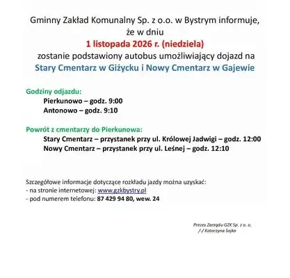 Dodatkowe autobusy na cmentarze w Giżycku i Gajewie – rozkład na Wszystkich Świętych