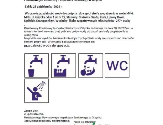 Woda w gminie Miłki i Wydminy znów bezpieczna – sanepid potwierdza przydatność do spożycia